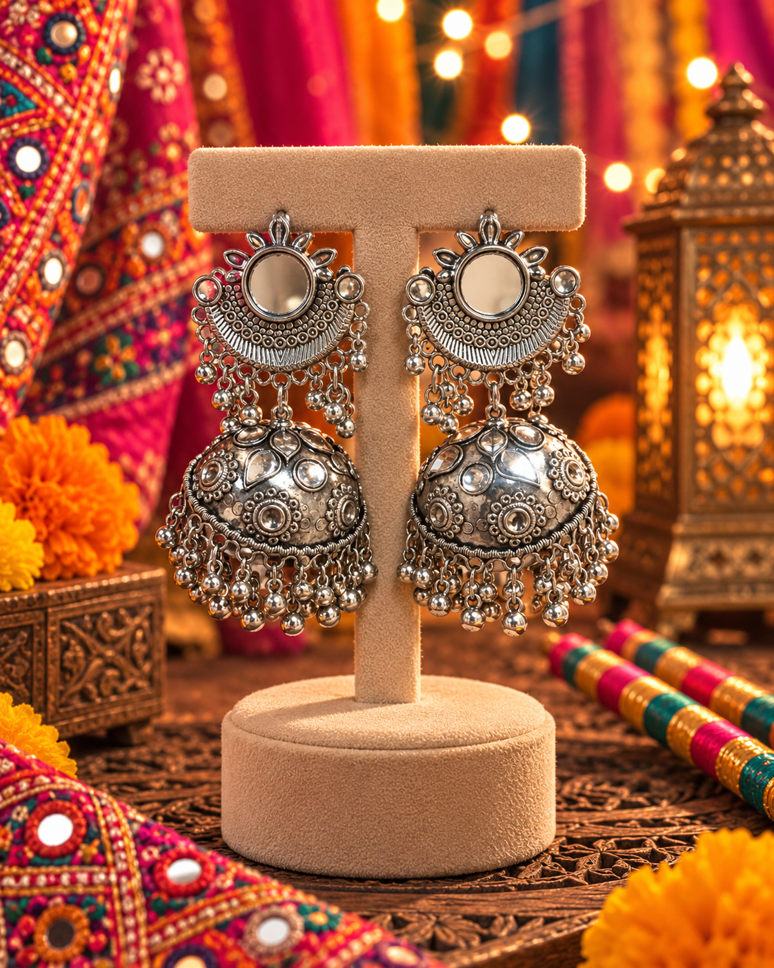 Oxidised Round Jhumka Earrings