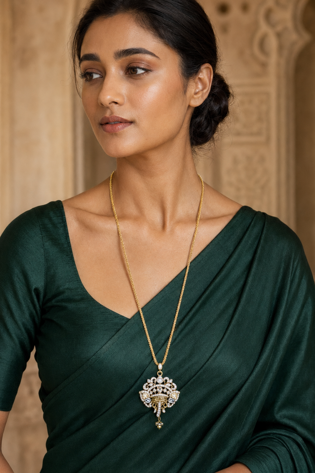 Black Stone Gold Tone Long Pendant Necklace Set