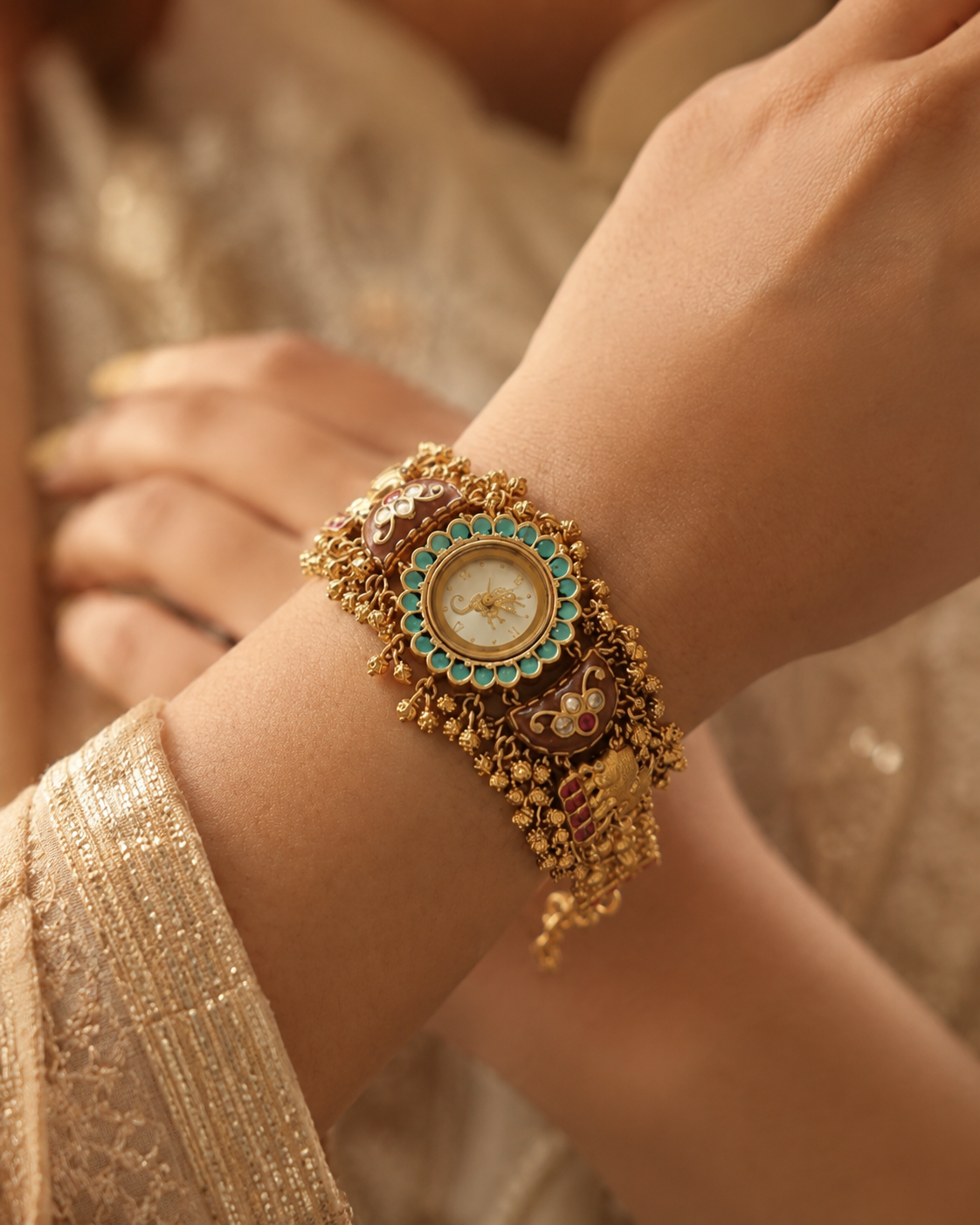 Emerald Kundan Bracelet Watch