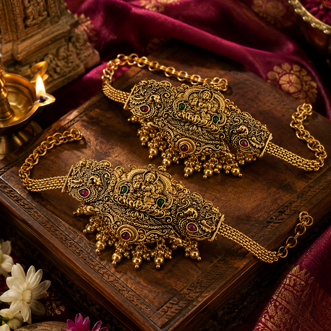 Lakshmi Devi Peacock Gold Plated Vanki Armlet Pair