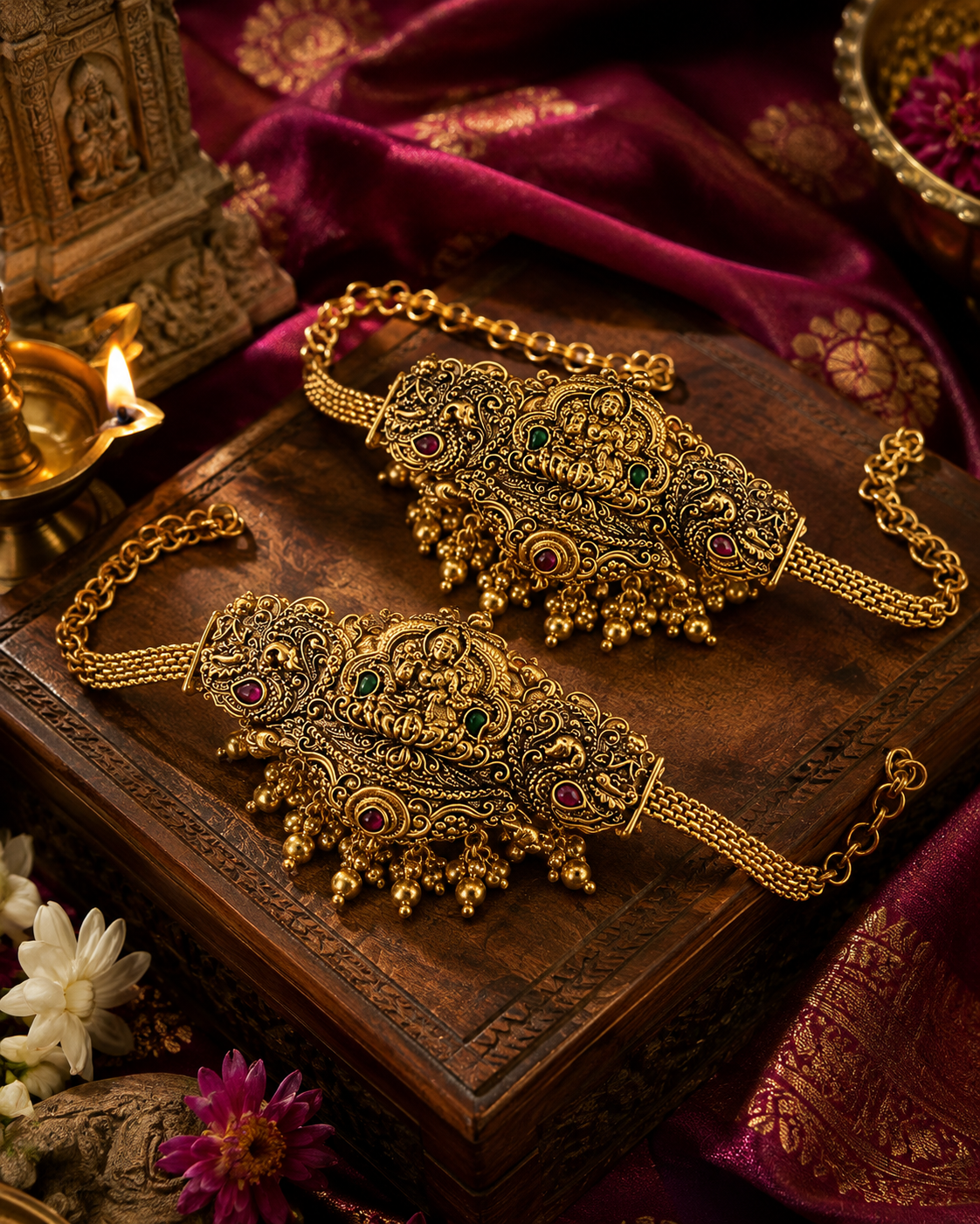 Lakshmi Devi Peacock Gold Plated Vanki Armlet Pair