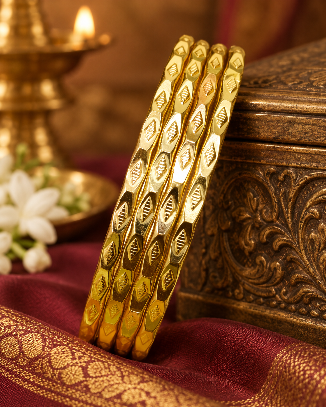 Gold Finish Leaf Motif Bangle