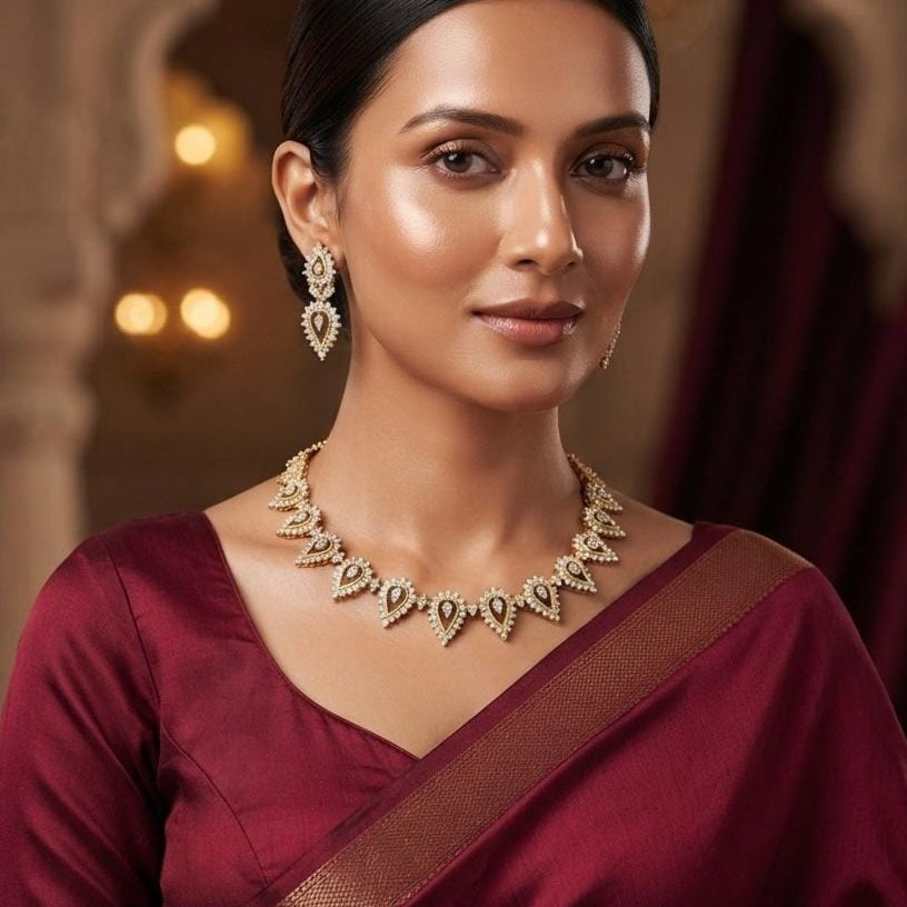 Gold Finish Teardrop Motif Necklace Set