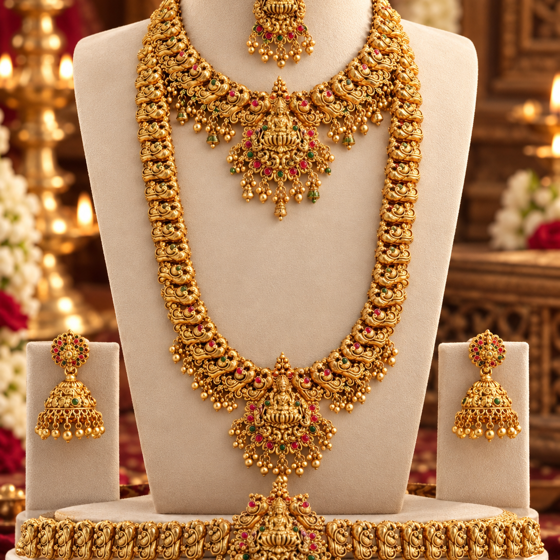 Semi Bridal Long Temple Necklace Combo Set