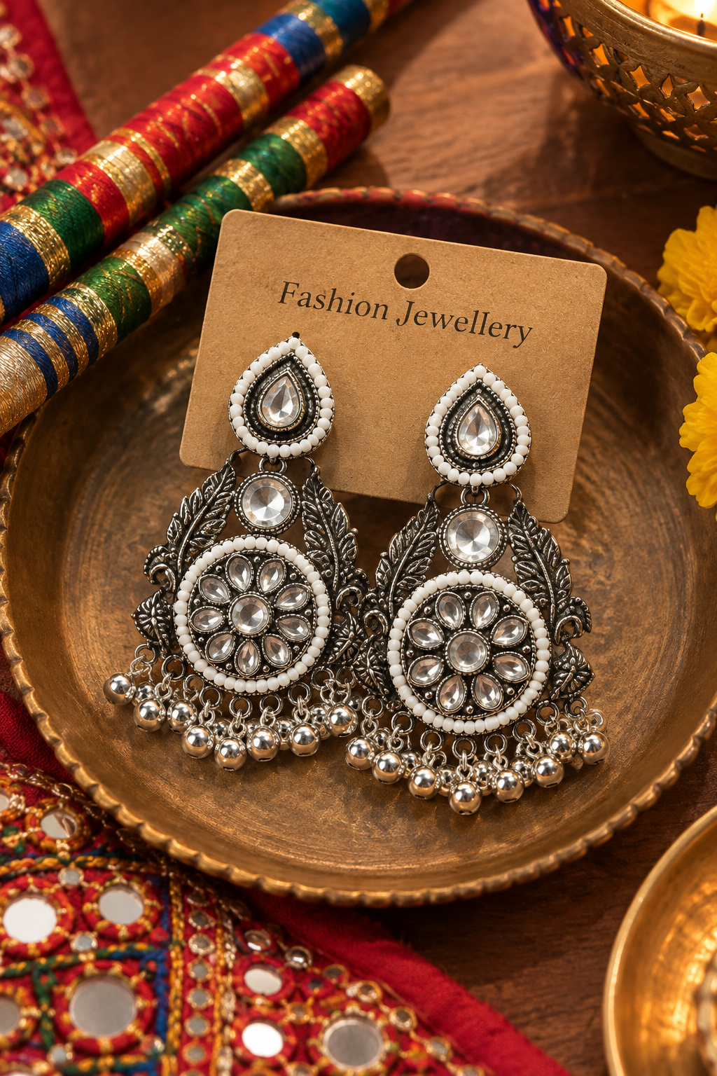 Oxidised Floral Round Jhumka Earrings