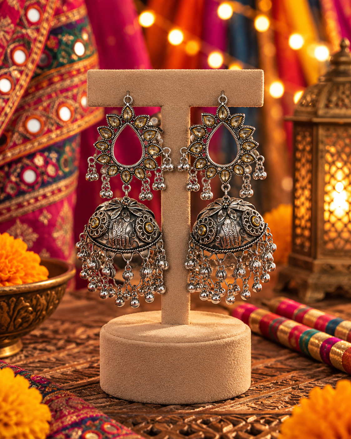Oxidised Dome Jhumka Earrings