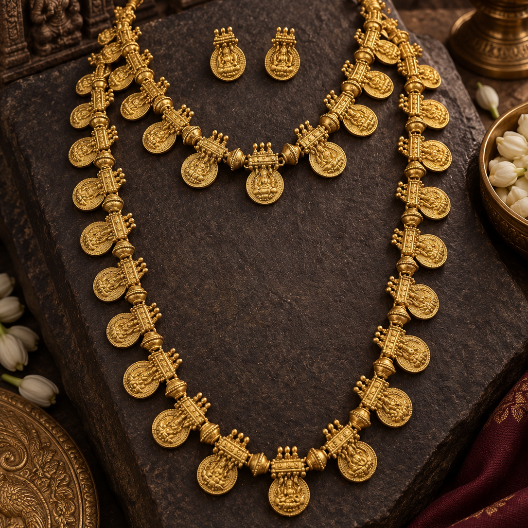 Double-Layer Kasula Gold Plated Necklace Set