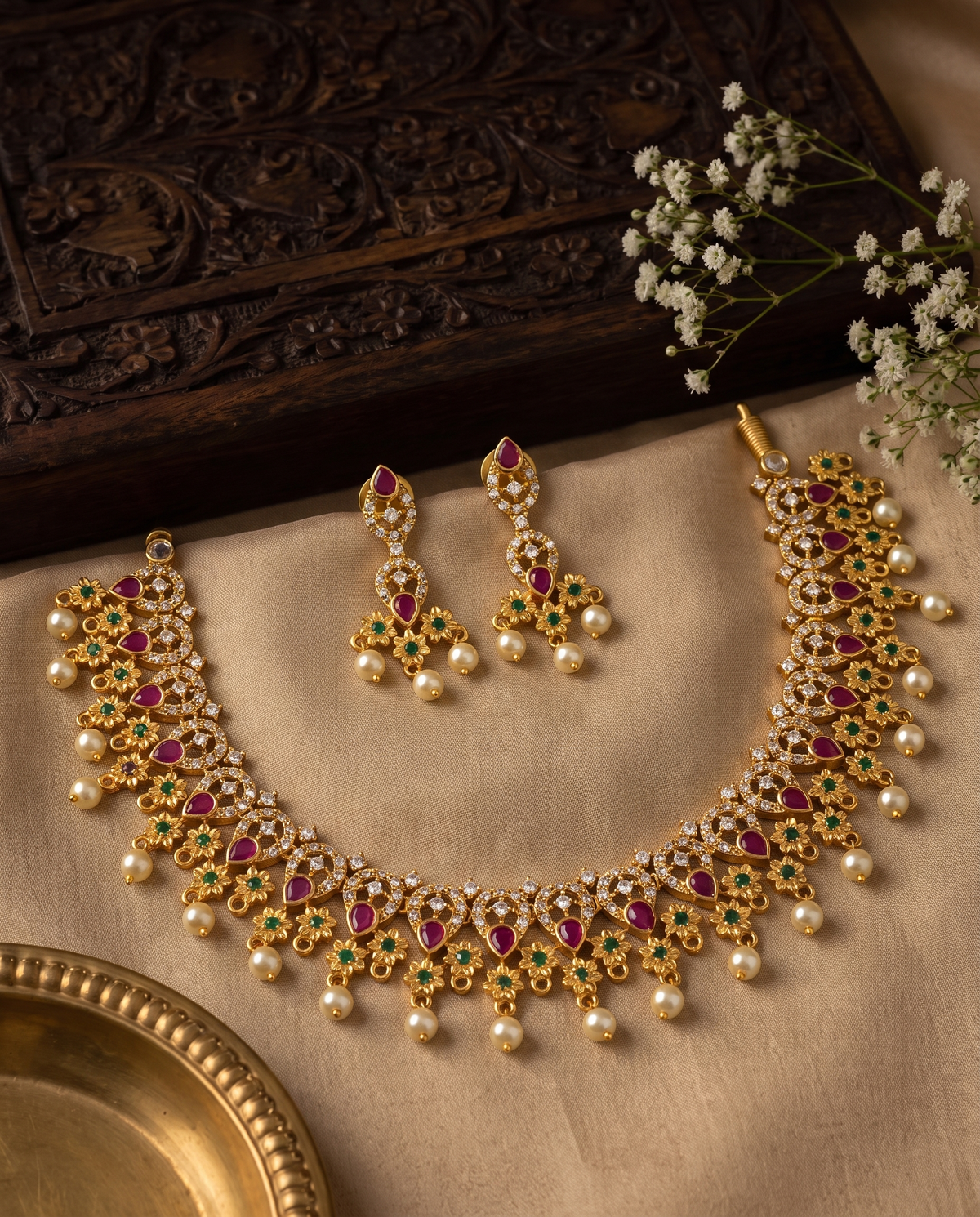 Multicolour Kemp Gold Plated Pearl Beaded Necklace Set