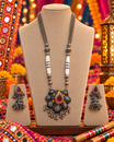 Oxidised Pink Stone Floral Necklace Set