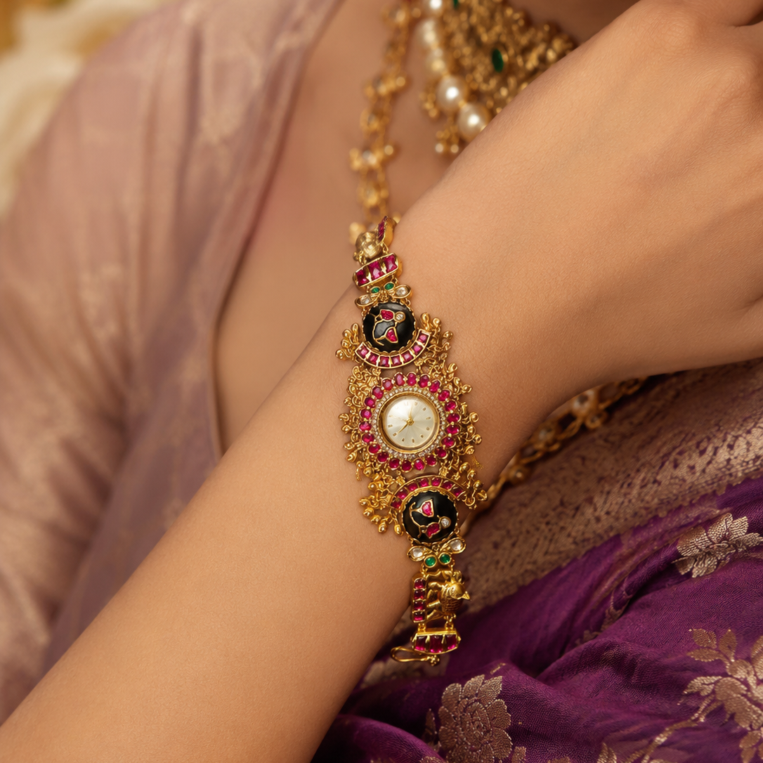 Ruby Green Kundan Heritage Watch