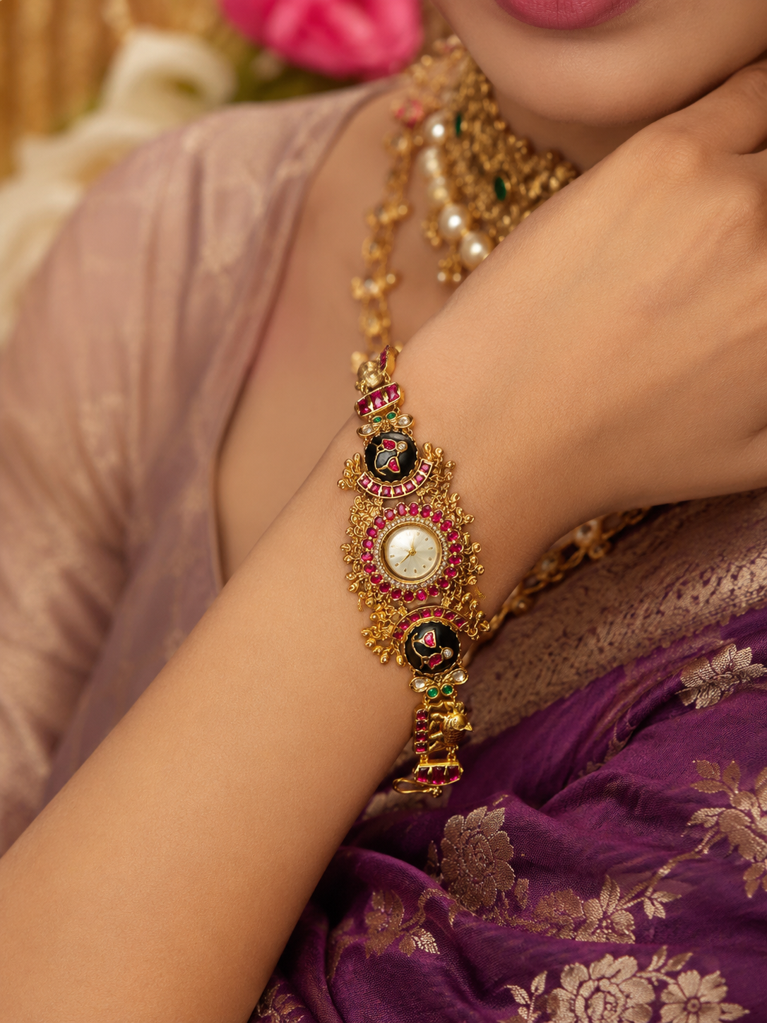 Ruby Green Kundan Heritage Watch
