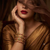 Gold Plated Pink Green Stone Floral Bangle