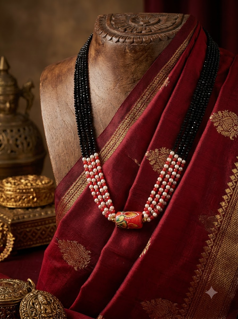 Red White Beaded Mangalsutra