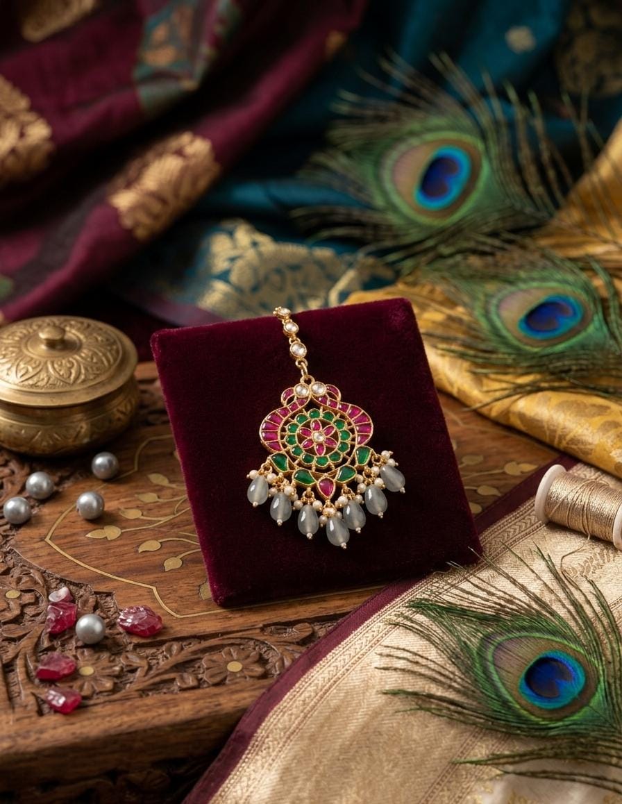 Jadau Kundan Multicolour Gold-Plated Maang Tikka