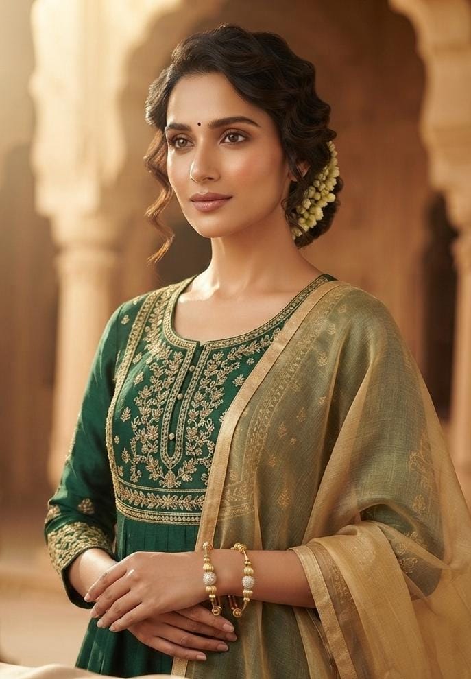 Beaded Gold Finish Hoop Kada Set