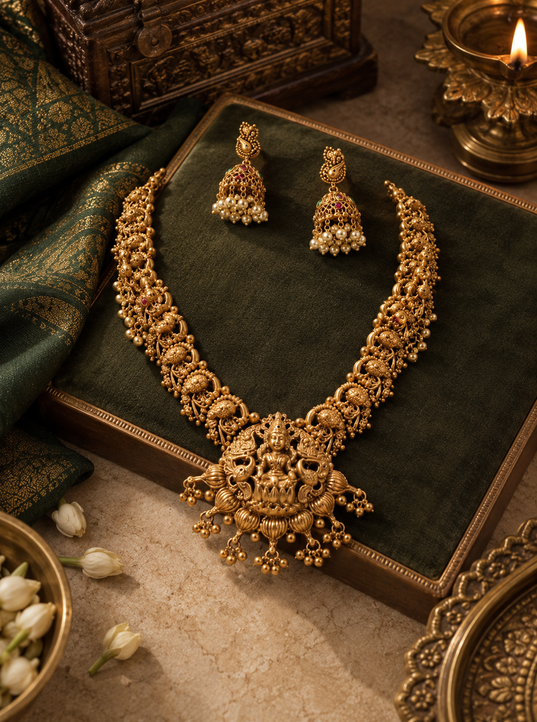 Lakshmi Devi Gold Plated Pendant Necklace Set