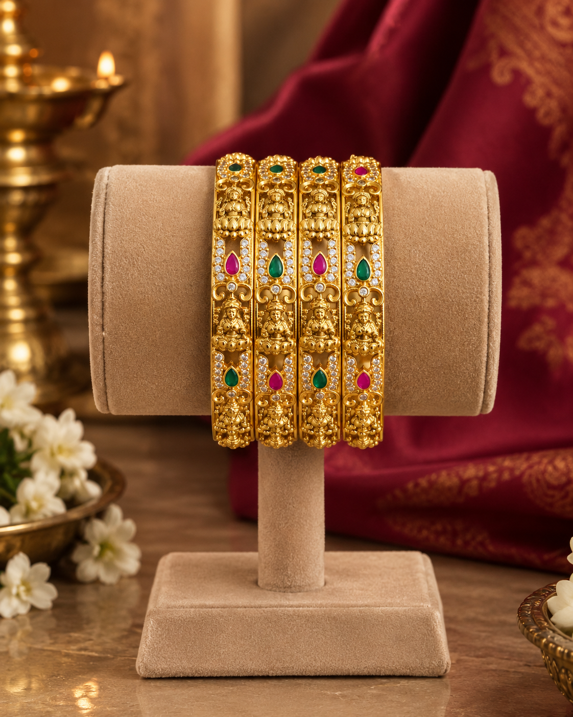 Multicolour Temple Design Bangle Set