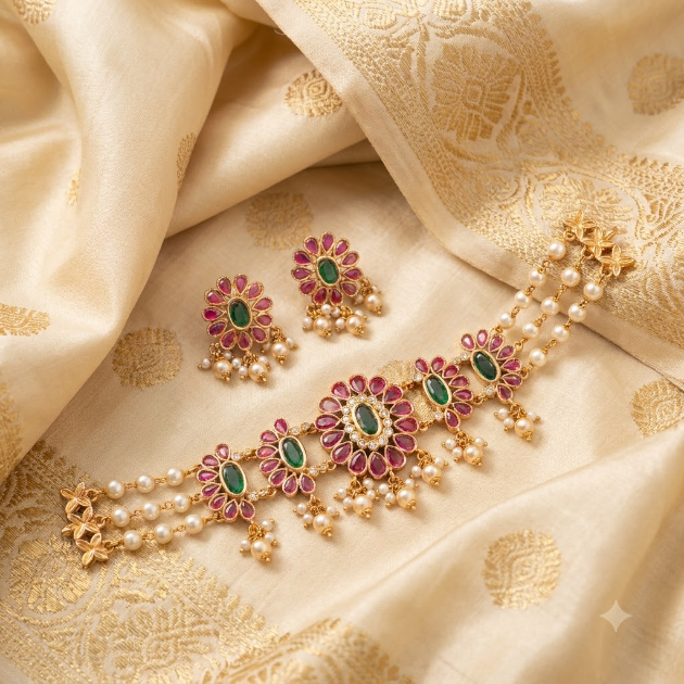 Kemp Floral Pearl Choker Set