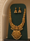 Peacock Lakshmi Devi Long Gold Plated Necklace Set