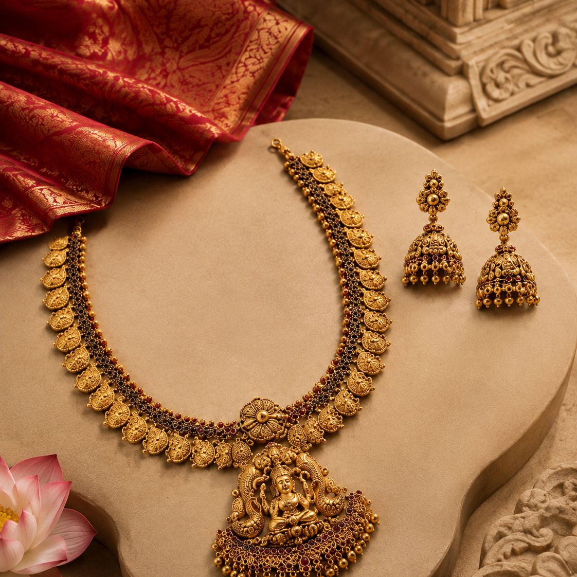 Kasula Gold Plated Necklace with Lakshmi Devi Pendant Set