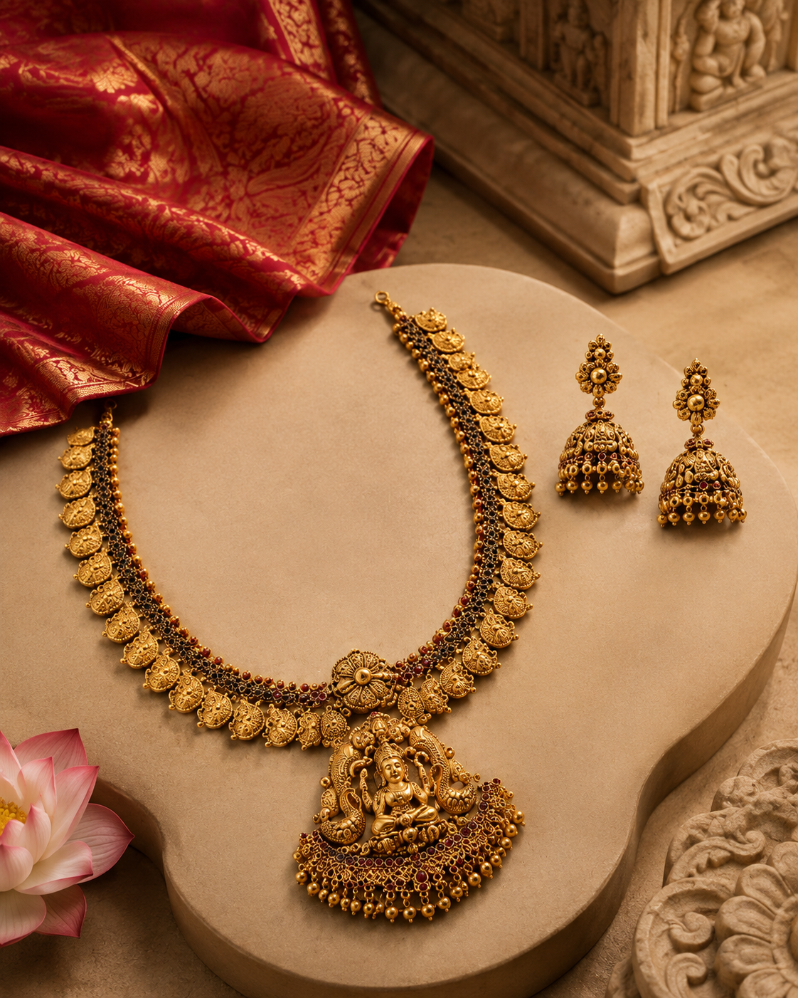 Kasula Gold Plated Necklace with Lakshmi Devi Pendant Set