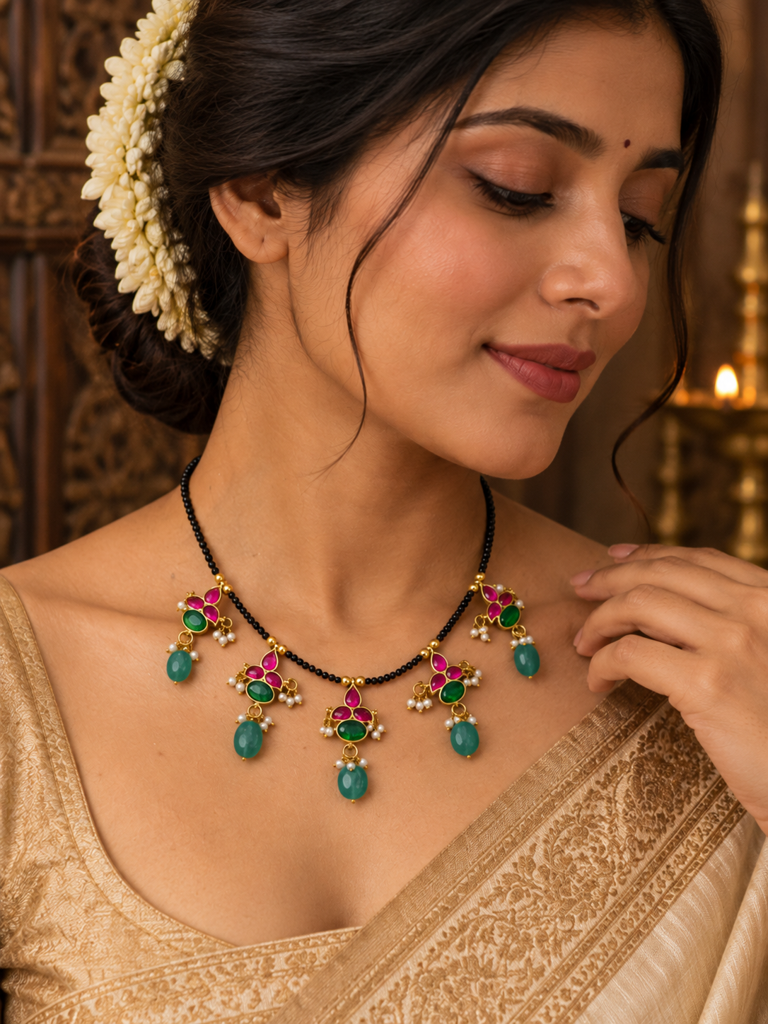 Pink Green Floral Mangalsutra