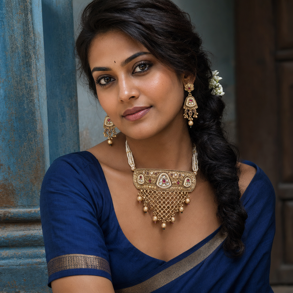 Kundan Gold Plated Choker Necklace Set with Earrings