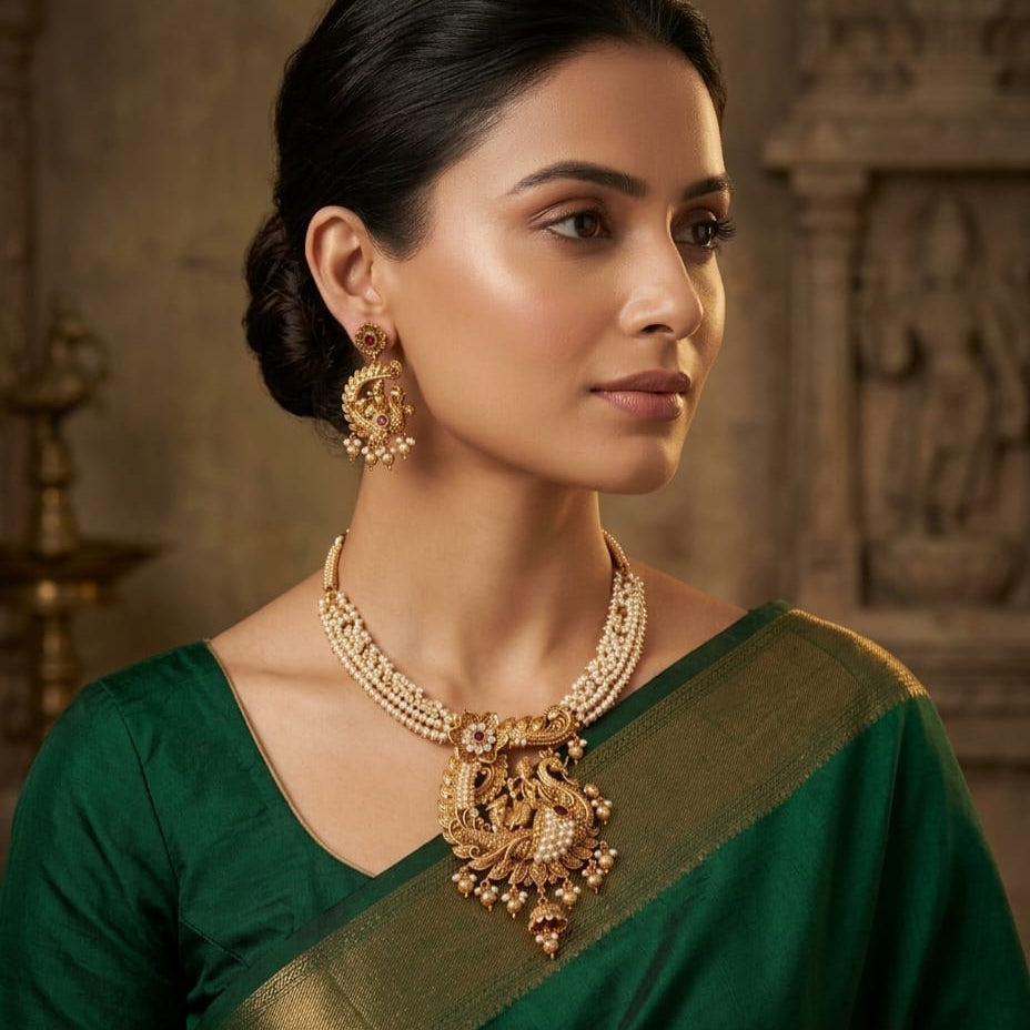 Peacock Pearl Gold-Plated Necklace Set