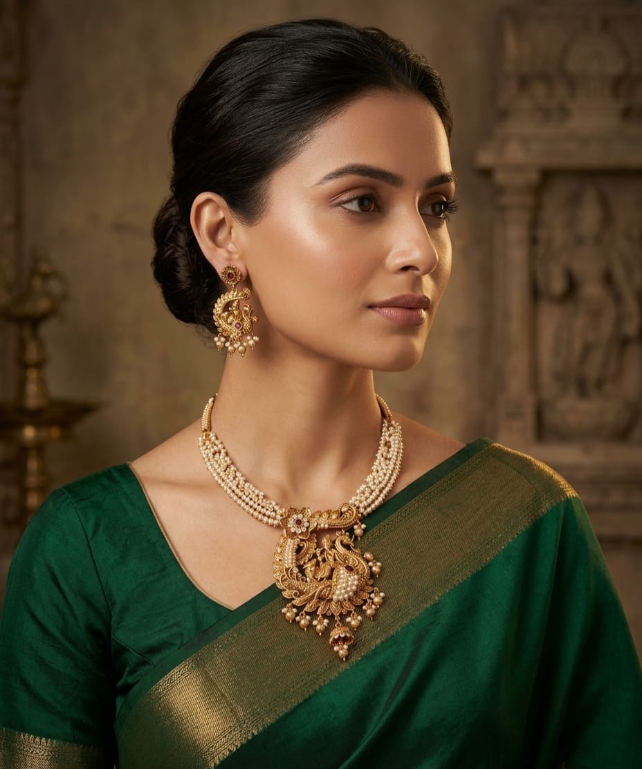 Peacock Pearl Gold-Plated Necklace Set