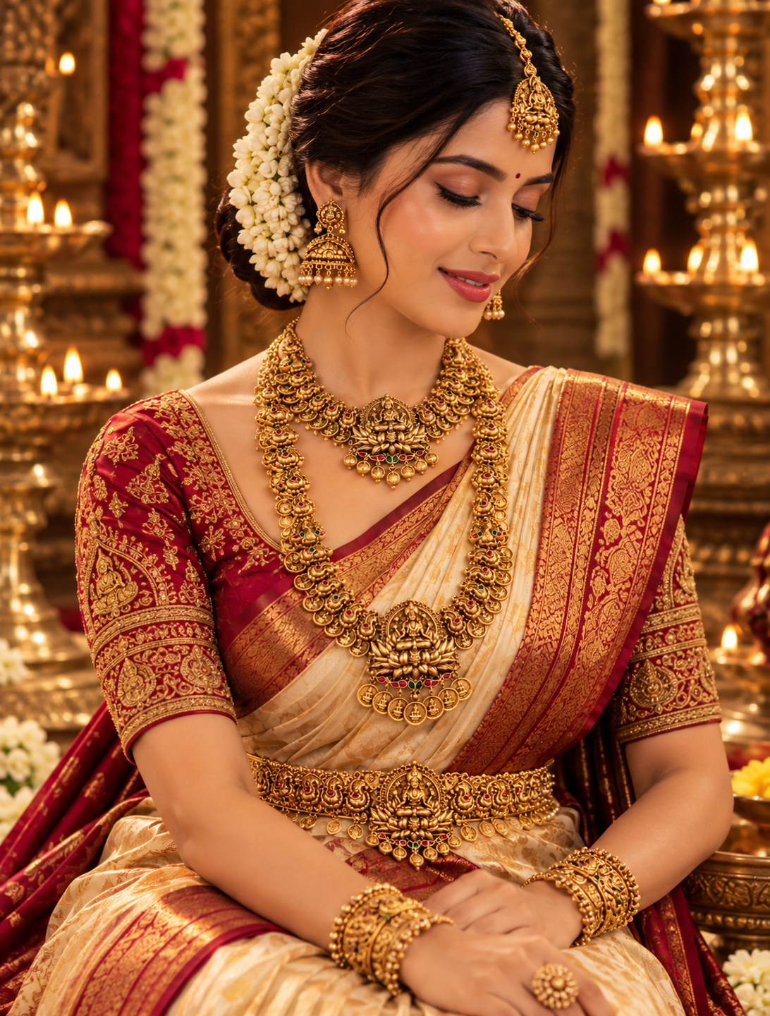 Semi Bridal Temple Necklace and Waist Belt Set