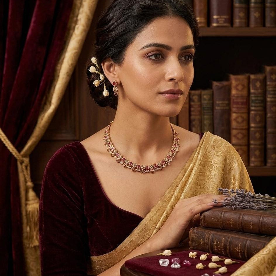 Ruby Stone Gold-Plated Necklace Set