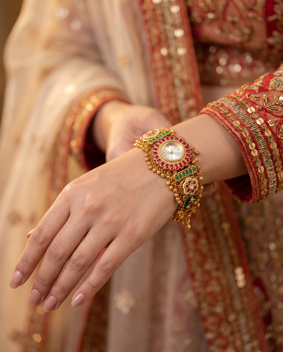 Rajwadi Multicolour Kundan Floral Watch