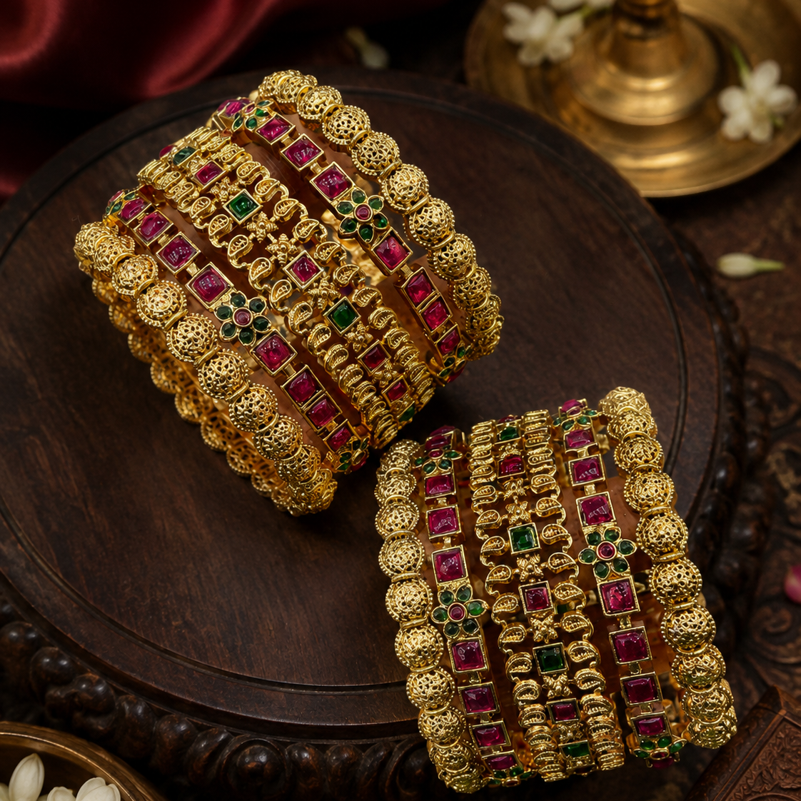Multicolour Kundan Bridal Gold Plated Bangle Set