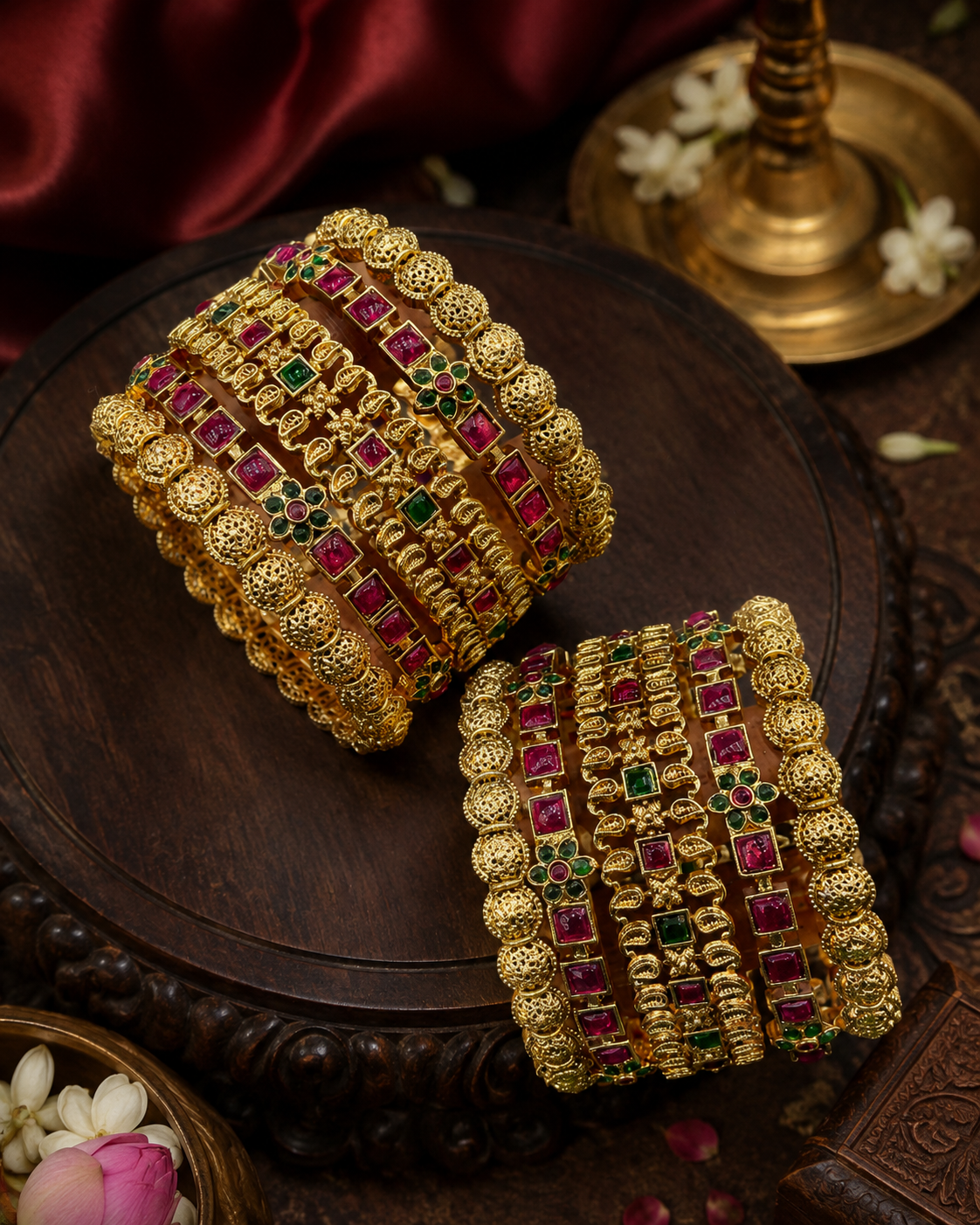 Multicolour Kundan Bridal Gold Plated Bangle Set