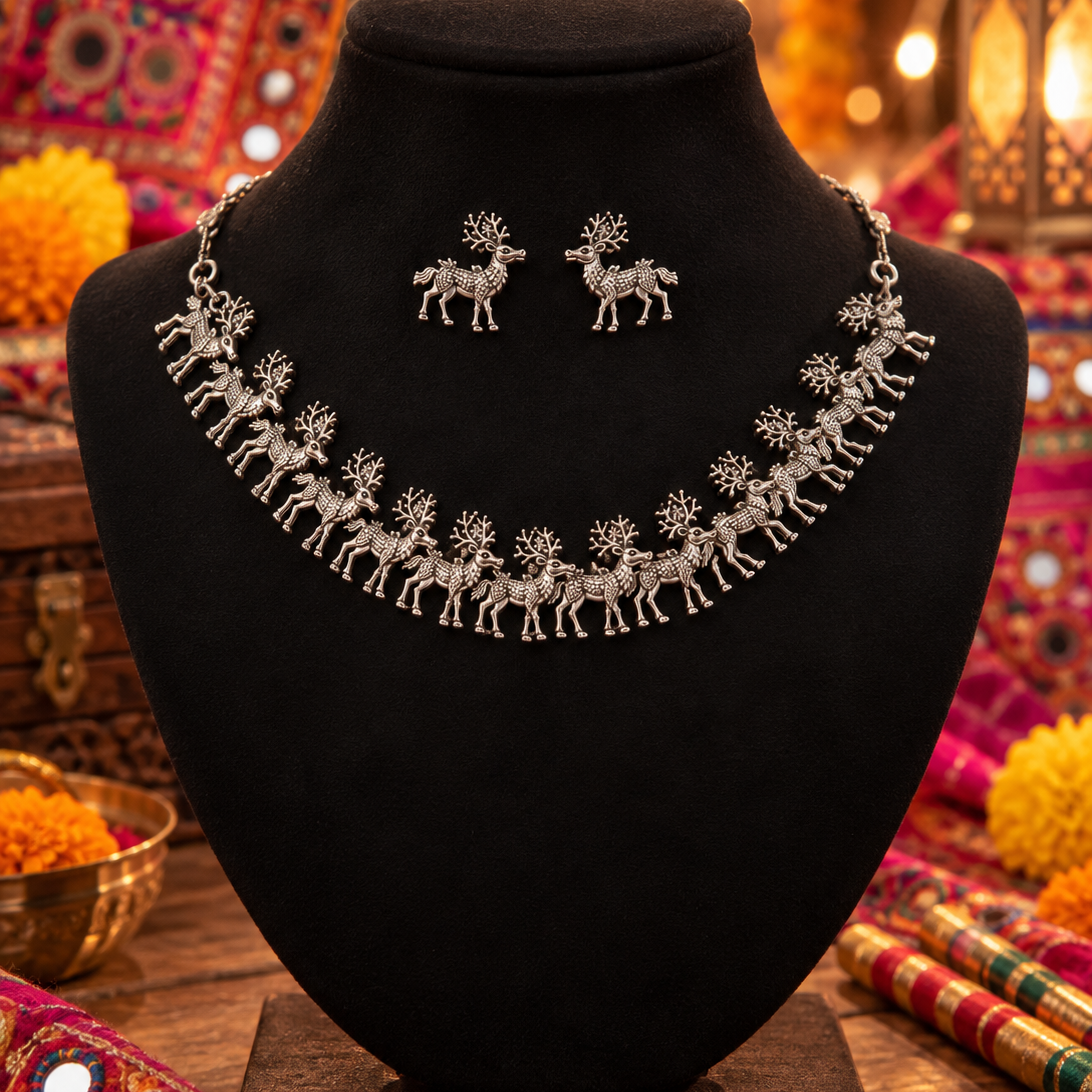 Oxidised Traditional Motif Necklace Set