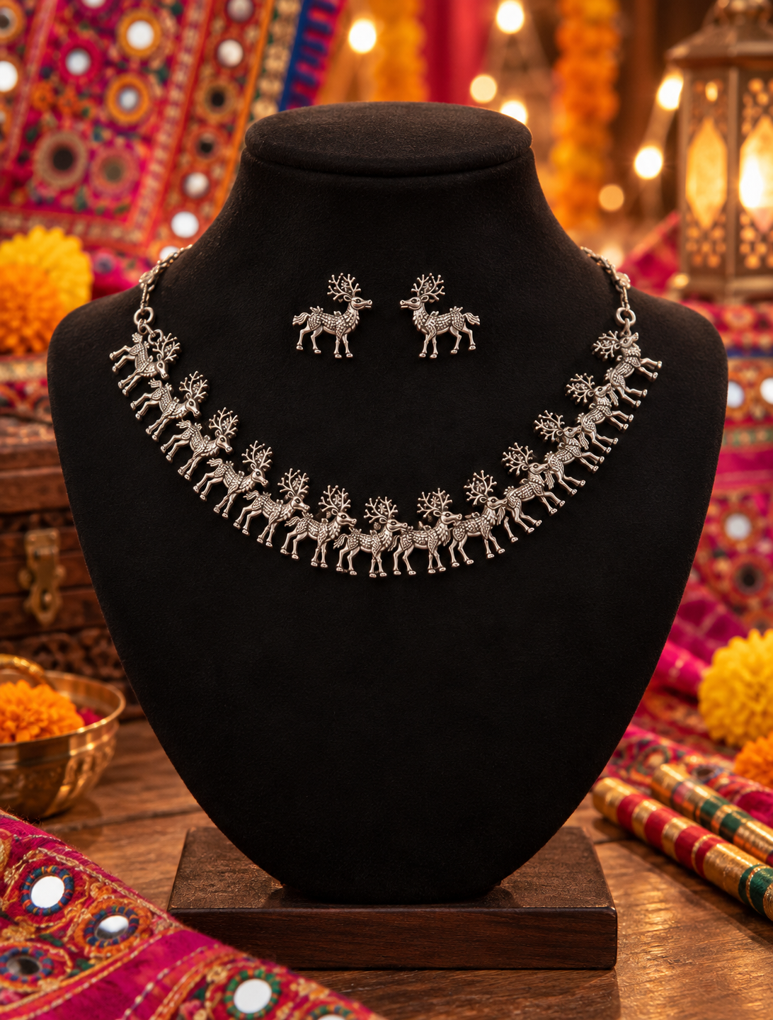 Oxidised Traditional Motif Necklace Set
