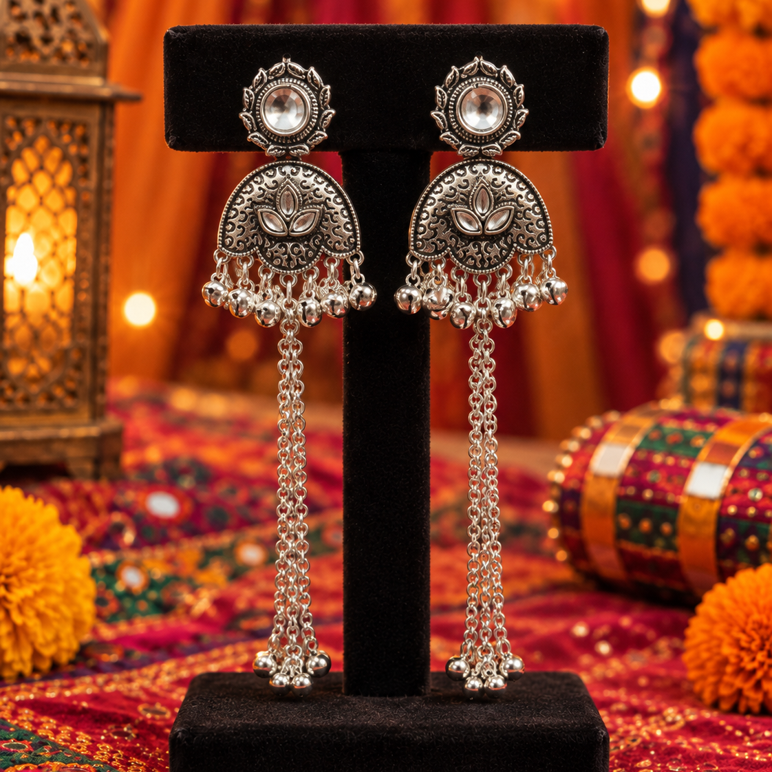 Oxidised Long Drop Earrings