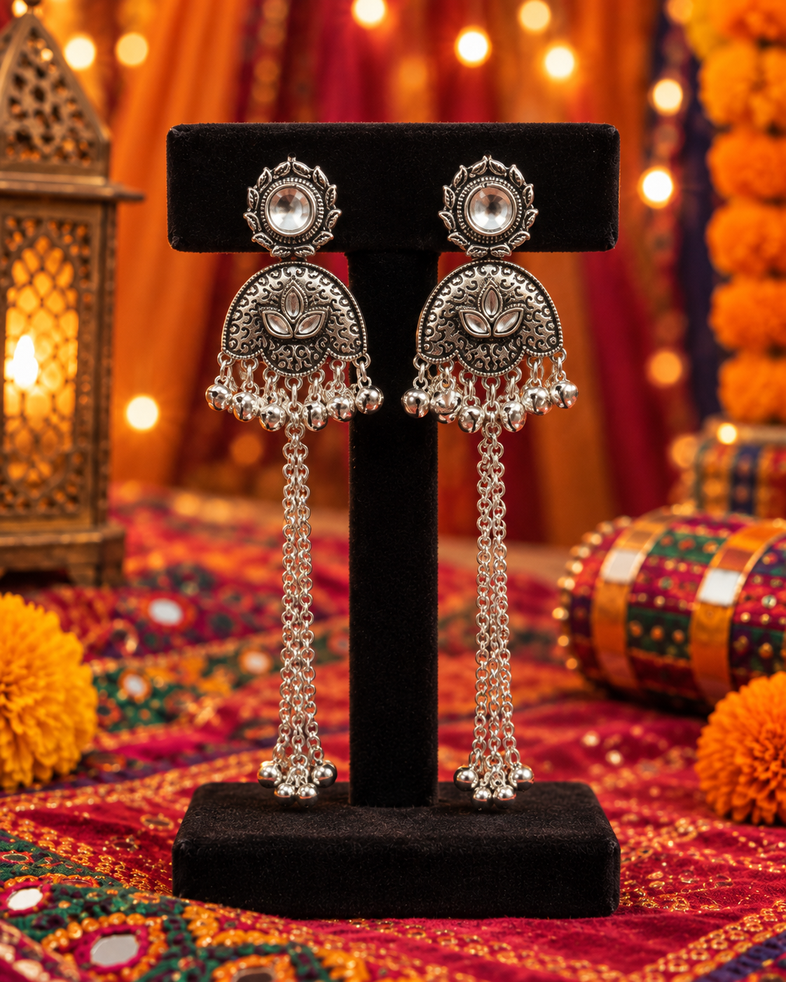 Oxidised Long Drop Earrings
