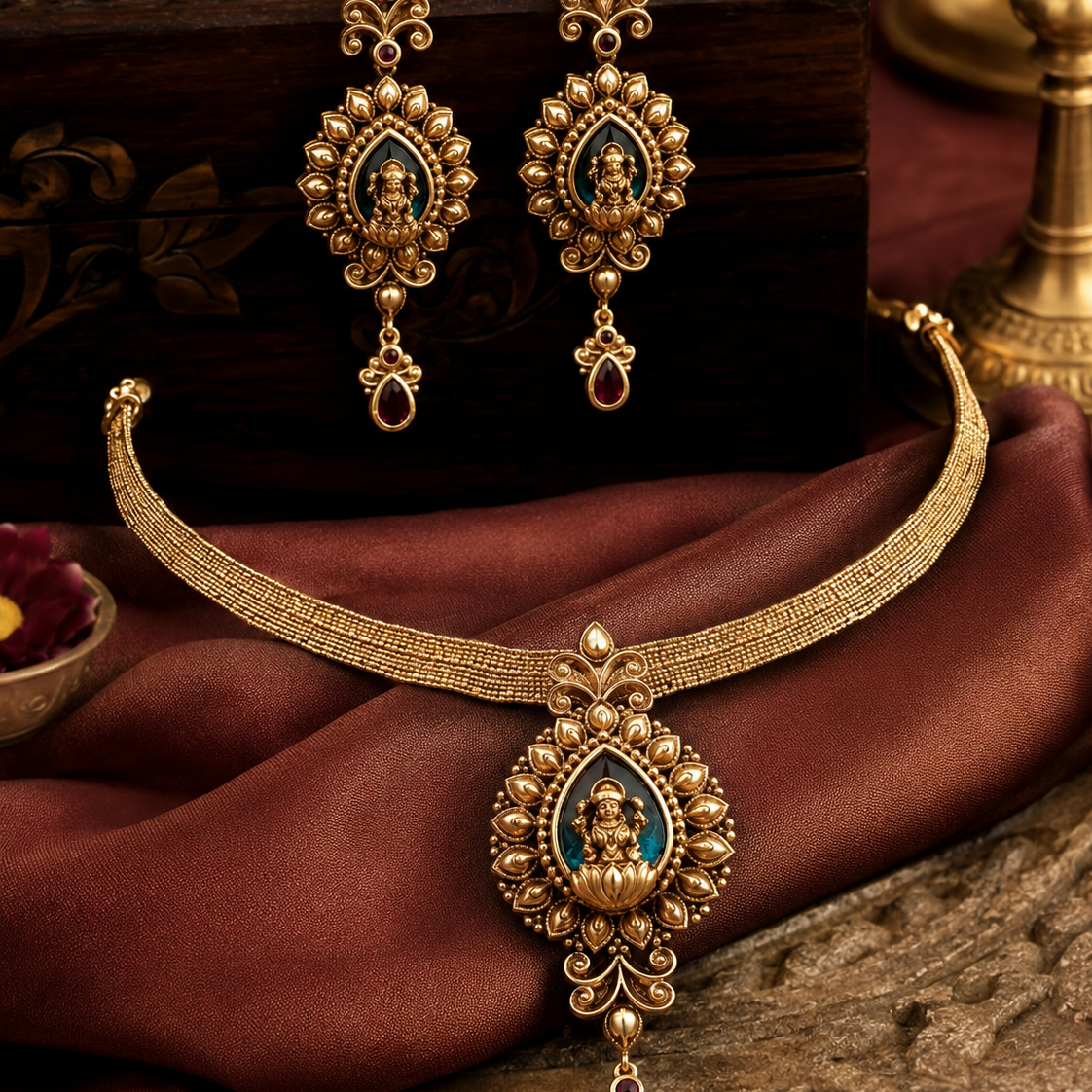 Lakshmi Devi Gold Tone Open-Hook Necklace Set