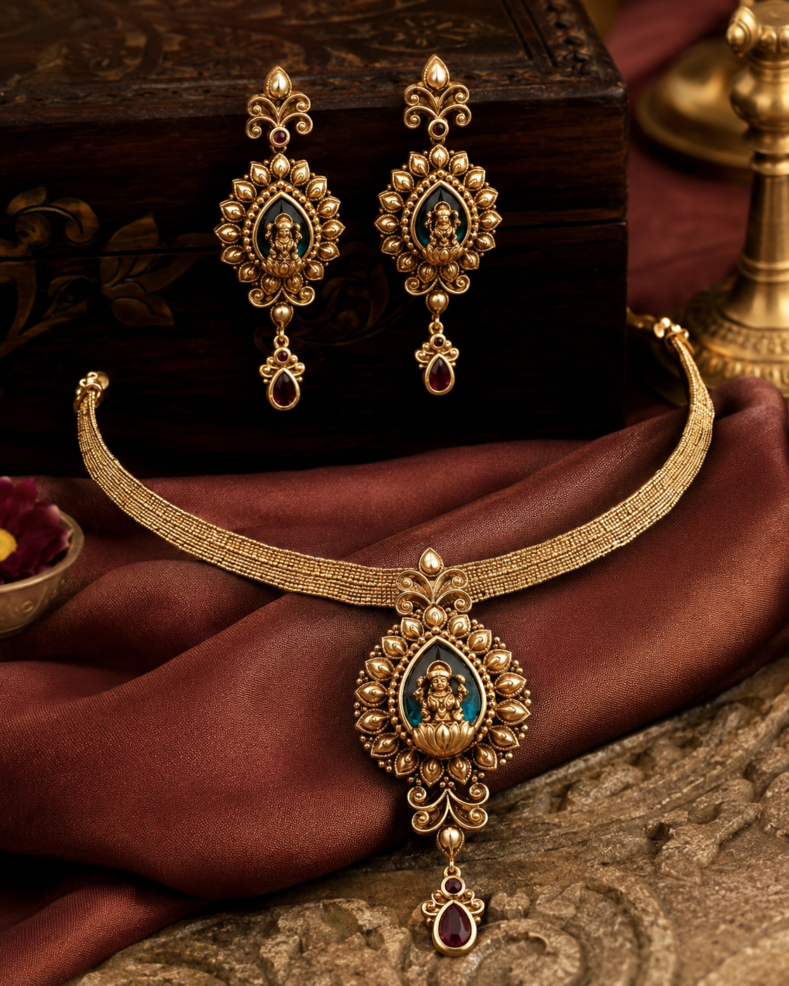 Lakshmi Devi Gold Tone Open-Hook Necklace Set