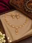 Leaf Rose Gold Tone Pendant Necklace Set with Earrings