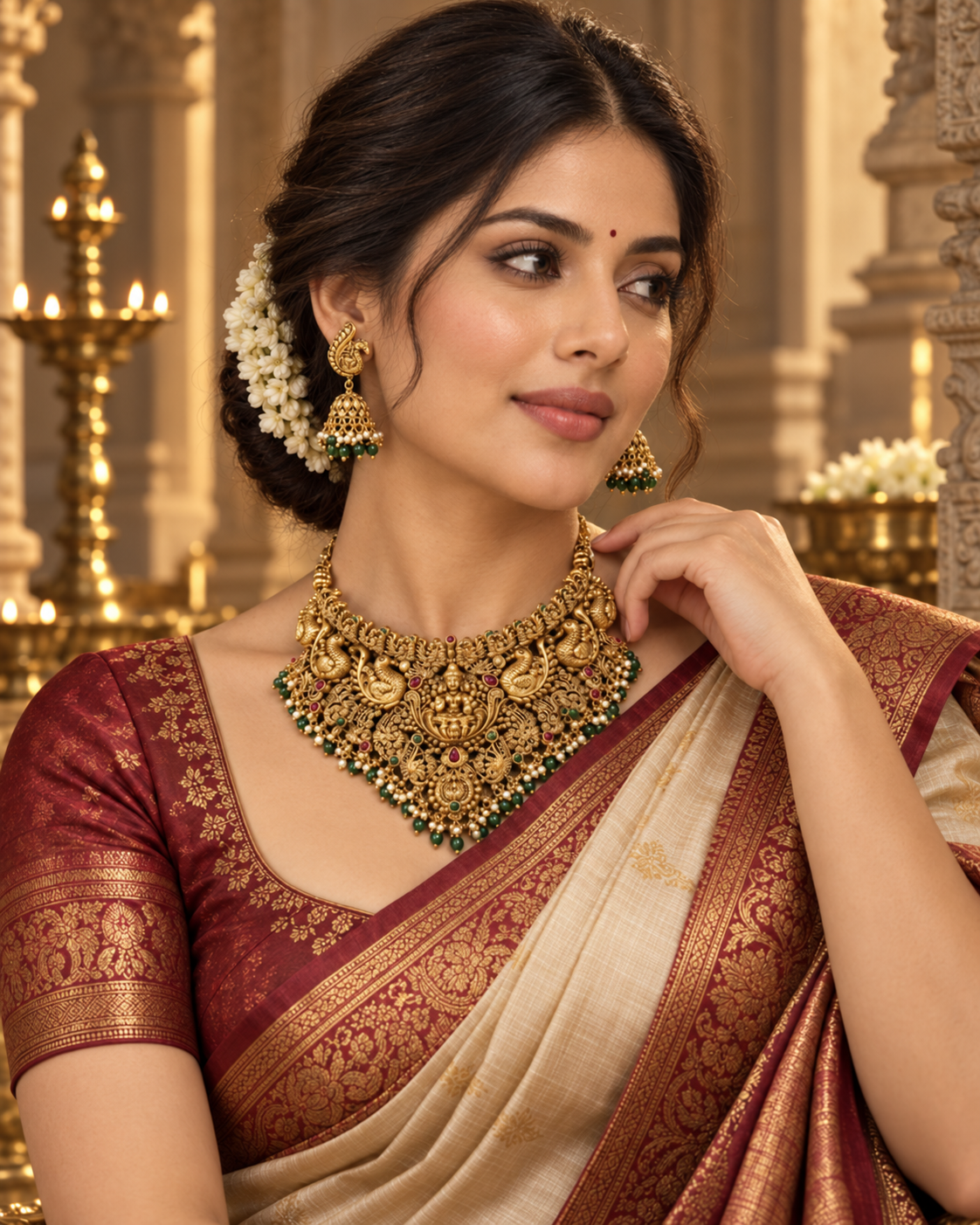 Peacock Lakshmi Devi Gold Plated Choker Necklace Set