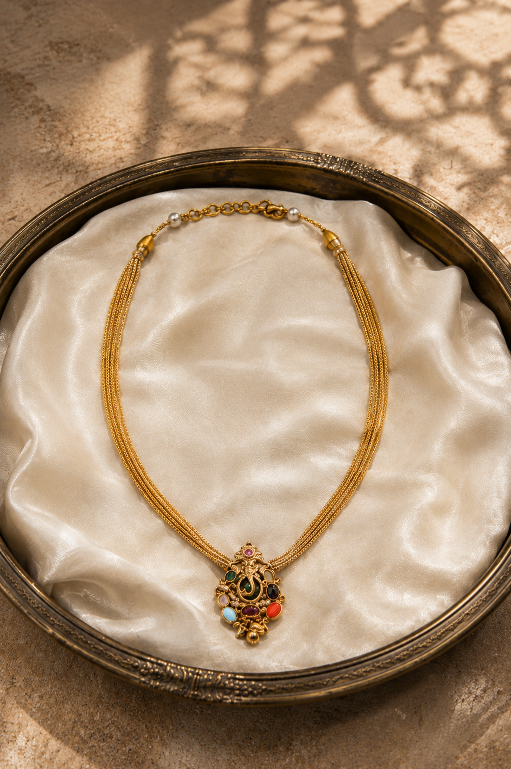 Peacock Gold Plated Choker with Green Bead Drops