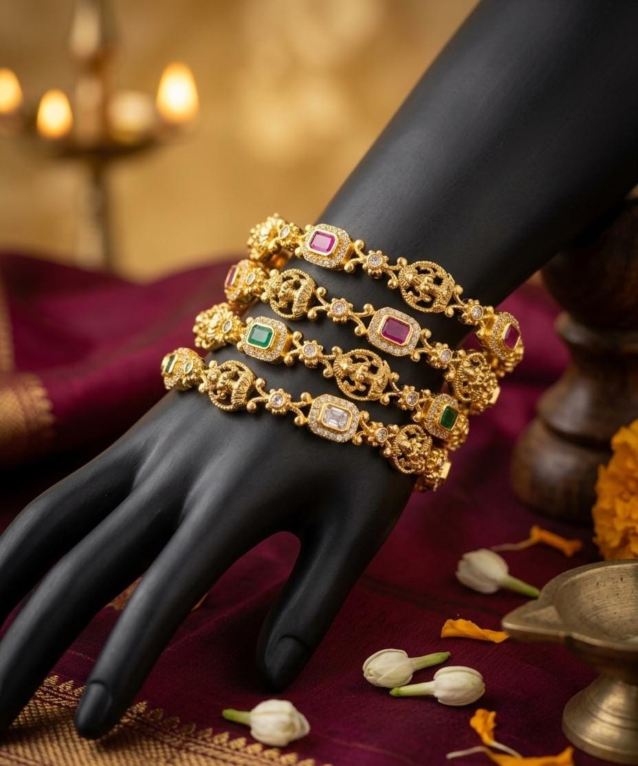Multicolour Rectangular Stone Bangle Set