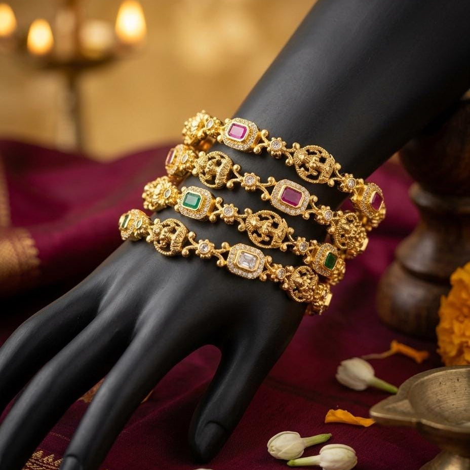 Multicolour Rectangular Stone Bangle Set