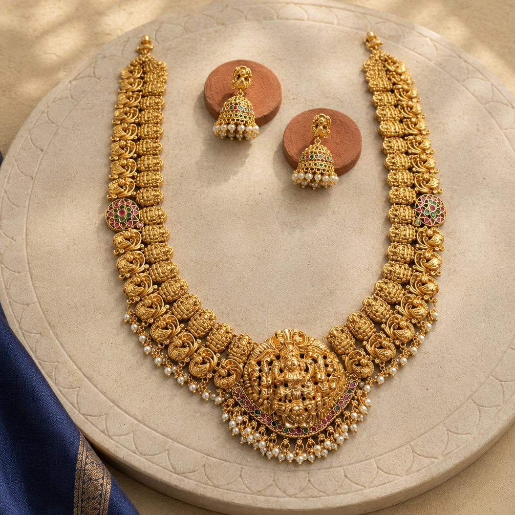 Lakshmi Devi Kasula Collar Gold Plated Necklace Set