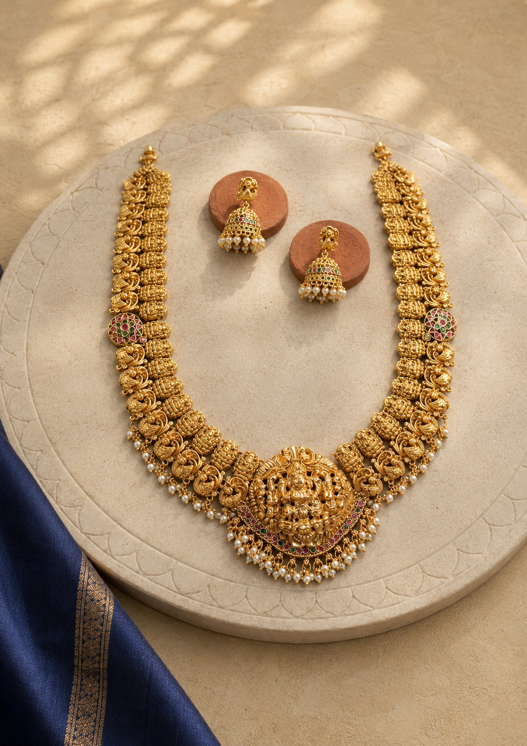 Lakshmi Devi Kasula Collar Gold Plated Necklace Set