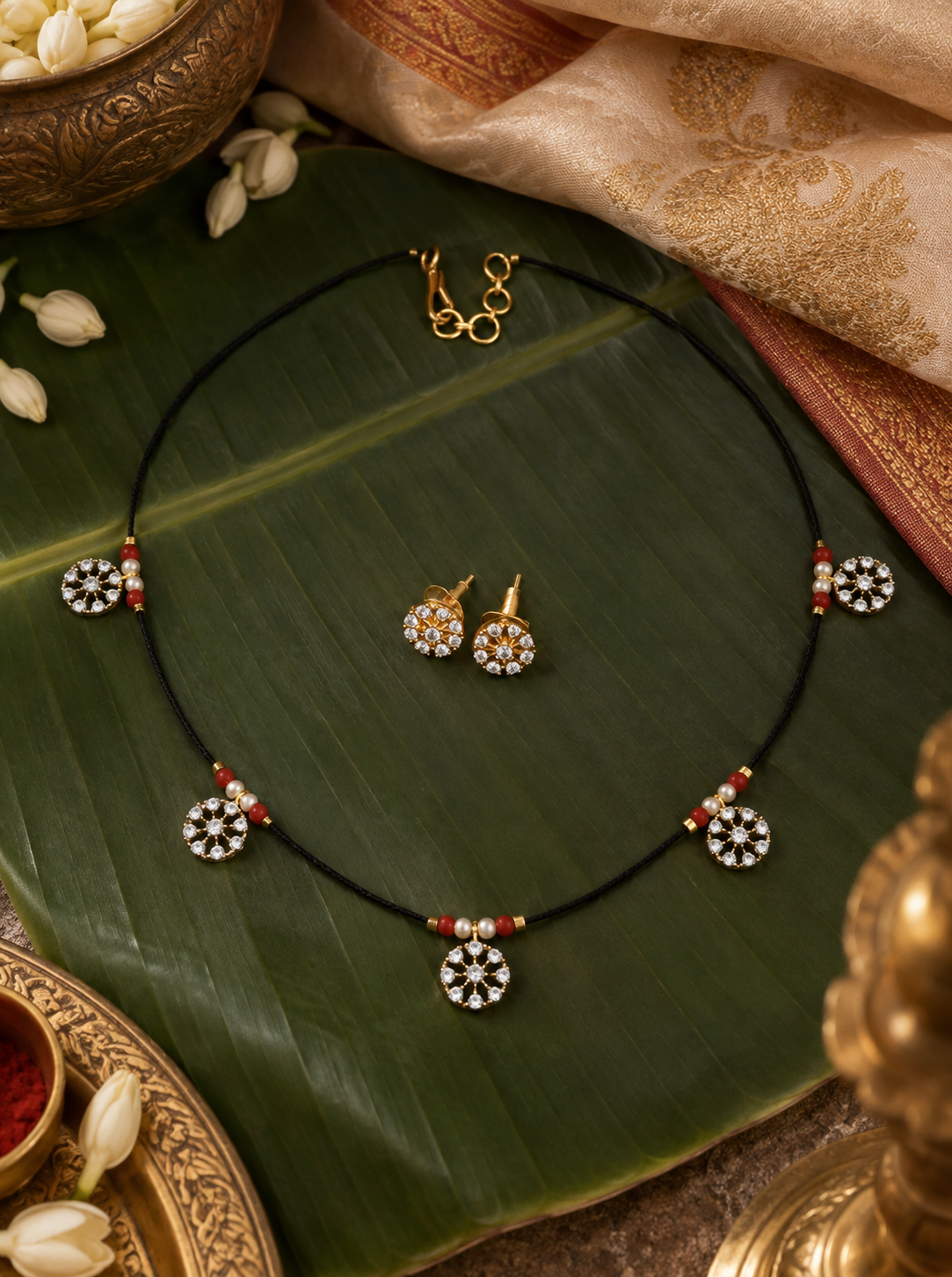 White Red Floral Mangalsutra