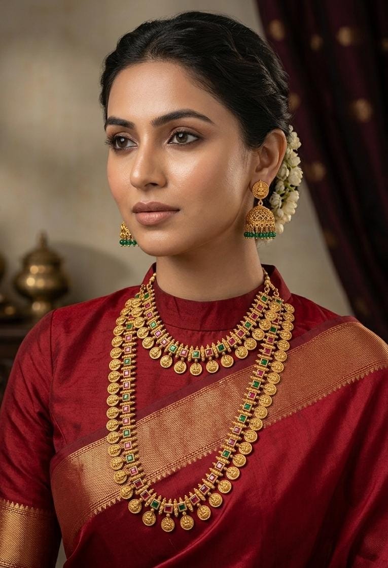 Gold Finish Temple Coin Necklace Set