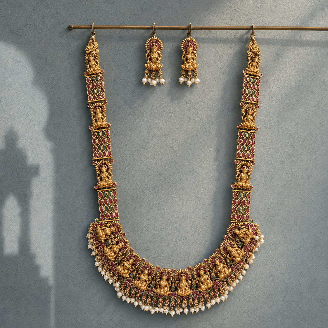 Nakshi Temple Panel Long Gold Plated Haram Set
